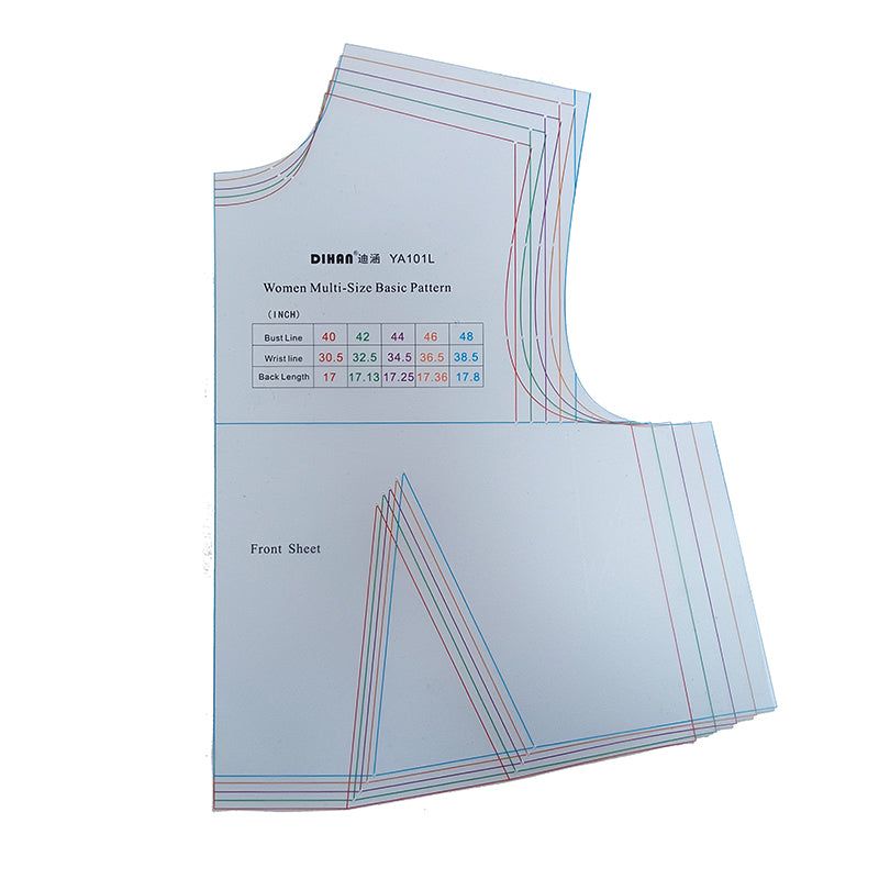 YA101L Plus Size Sewing Pattern Drafting Template – 1:1 Full Scale Women’s Basic Dress Block Ruler, Multi-Size USA Pattern Making Tool (40”–48” Bust)