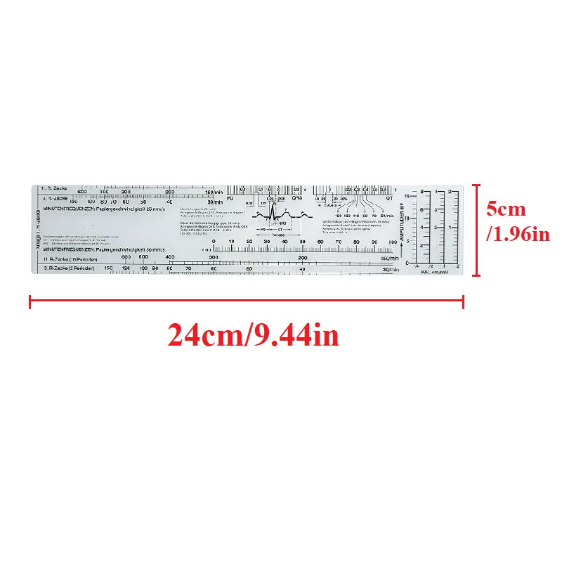 Electrocardiogram ECG Ruler Cardiogram Transparent Soft Heart Rate Ruler Aggregate Analysis Measuring Tool for Nursing 24*5cm