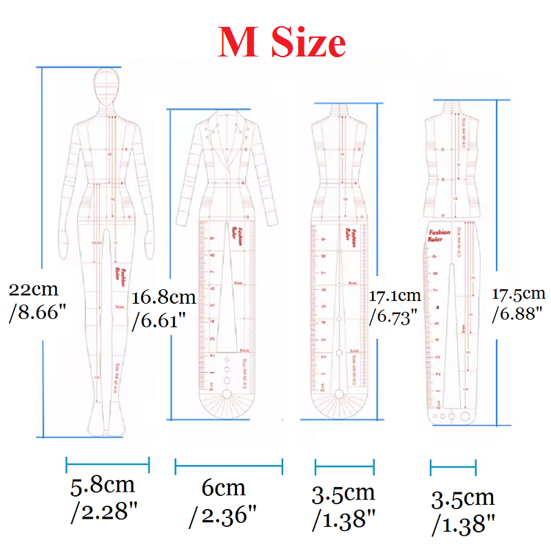 Clocore Fashion Design Croquis Template - Fashion Illustration Ruler for Beginners, Perfect for Clothing Drafting & Hand Drawing