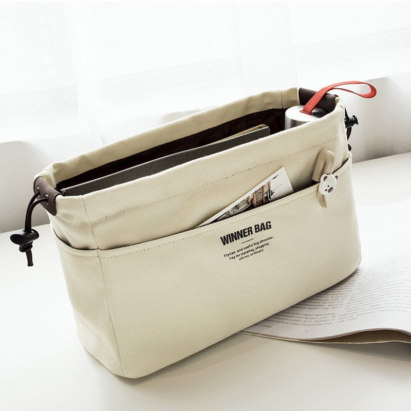 Canvas Purse Organizer Bag Inner Insert with Compartment Makeup Handbag