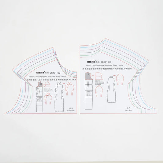 Clocore Cheongsam Capped Sleeve Style, Sleeve Transformation Prototype Template. Made of Transparent Plastic.CS101-S2