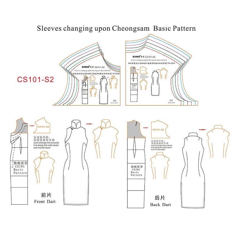 Clocore Cheongsam Capped Sleeve Style, Sleeve Transformation Prototype Template. Made of Transparent Plastic.CS101-S2