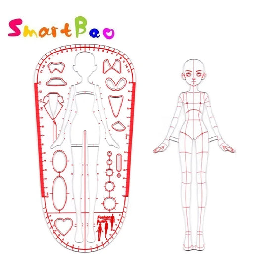 Fashion Designer Ruler Template Girls' Clothing Design Measurements Contains Body Proportion Guide Lines