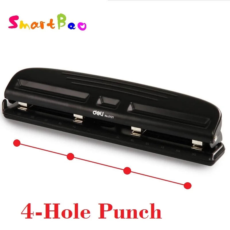 4-Hole Adjustable Hole Punch with Mark Ruler | For A2/A3/A4 Paper | 10-Sheet Capacity | 6mm Holes