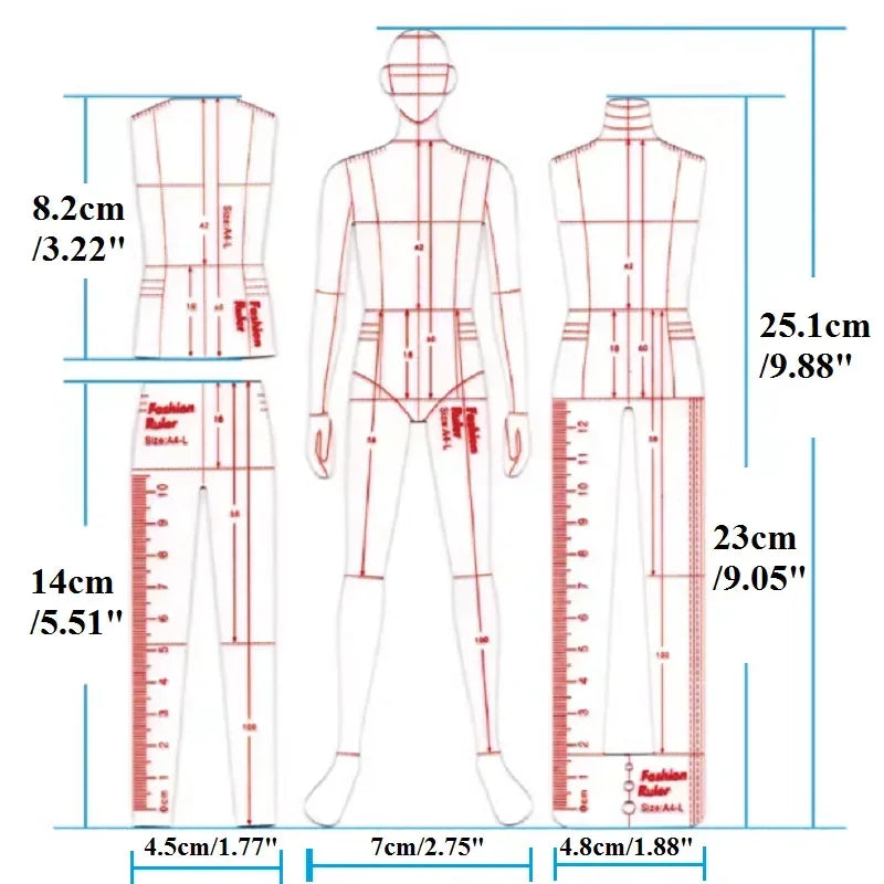 Man Fashion Design Template Male Fashion Illustration Rulers Durable Acrylic Construction Designer Tools