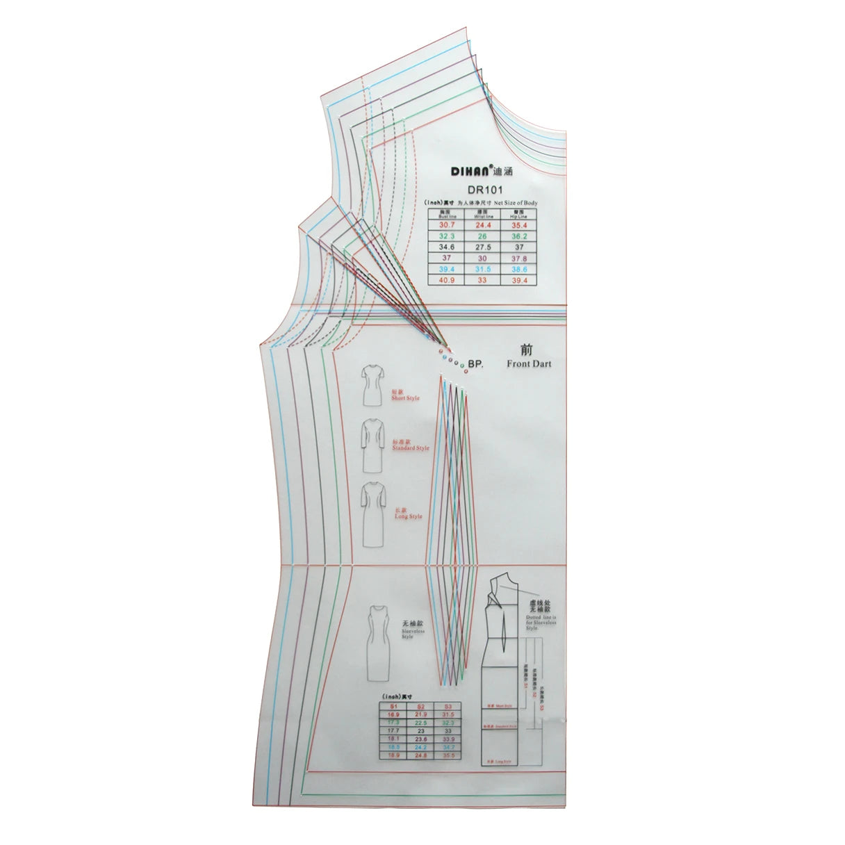 Clocore Multi-Size Dress Sewing Pattern Template | Basic Dress Prototype | Transparent Plastic Material DR101