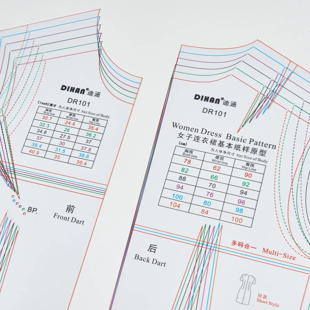 Clocore Multi-Size Dress Sewing Pattern Template | Basic Dress Prototype | Transparent Plastic Material DR101