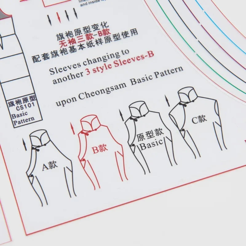 Clocore Plastic Type B of Sleeveless Cheongsam, Sleeve Transformation Prototype Template. CS101-S1B