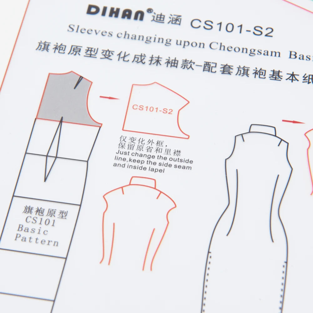 Clocore Cheongsam Capped Sleeve Style, Sleeve Transformation Prototype Template. Made of Transparent Plastic.CS101-S2