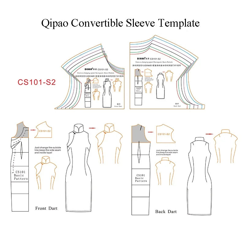 CS101 Cheongsam Sleeve Pattern Making Template – Sleeveless, Cap & Long Sleeve Options