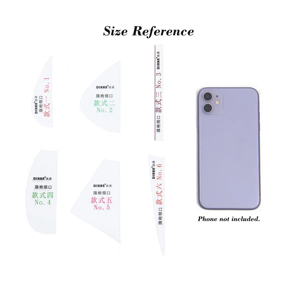 Cheongsam Collar Pattern Template Kit (6 Variations) – Universal Qipao Neckline Drafting Tool CS101-Neckline