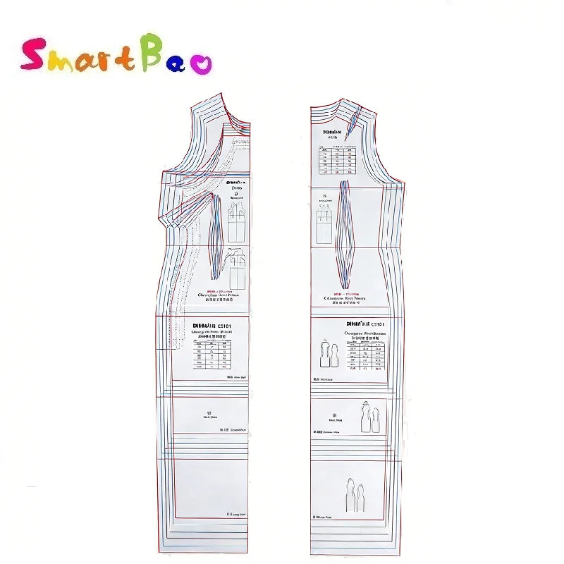 Cheongsam Pattern Basic Block Template | Multi-Size Qipao Sewing Pattern (7 Sizes) | Transparent Plastic Drafting Template