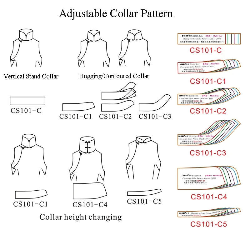 Cheongsam Pattern Basic Block Template | Multi-Size Qipao Sewing Pattern (7 Sizes) | Transparent Plastic Drafting Template