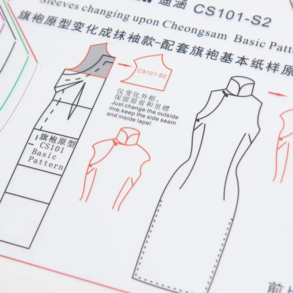 Clocore Cheongsam Capped Sleeve Style, Sleeve Transformation Prototype Template. Made of Transparent Plastic.CS101-S2