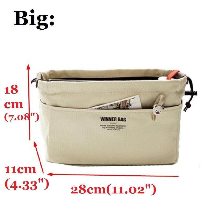 Canvas Purse Organizer Bag Inner Insert with Compartment Makeup Handbag