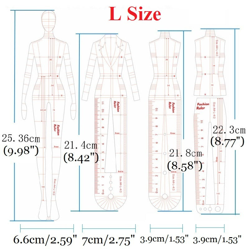 Clocore Fashion Design Croquis Template - Fashion Illustration Ruler for Beginners, Perfect for Clothing Drafting & Hand Drawing