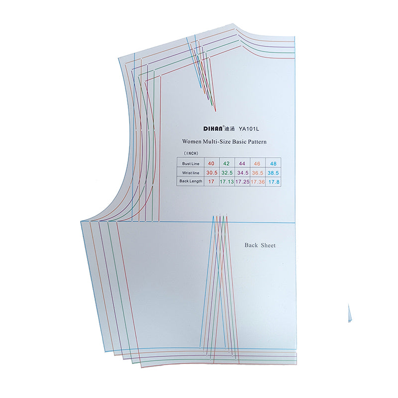 YA101L Plus Size Sewing Pattern Drafting Template – 1:1 Full Scale Women’s Basic Dress Block Ruler, Multi-Size USA Pattern Making Tool (40”–48” Bust)