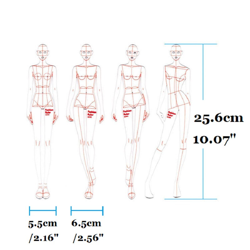 Clocore Fashion Design Croquis Template - Fashion Illustration Ruler for Beginners, Perfect for Clothing Drafting & Hand Drawing