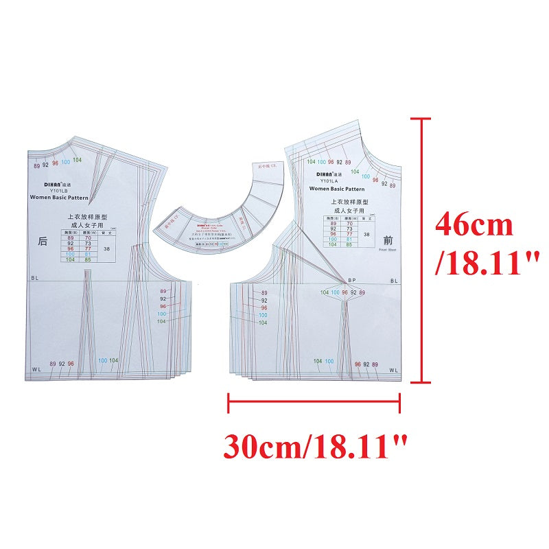 Clocore Professional Pattern Making Ruler L Size | 1:1 Full-Scale Sewing Template for Women's Fashion Design - Multi-Purpose Cloth Prototype Tool (Model 101L)