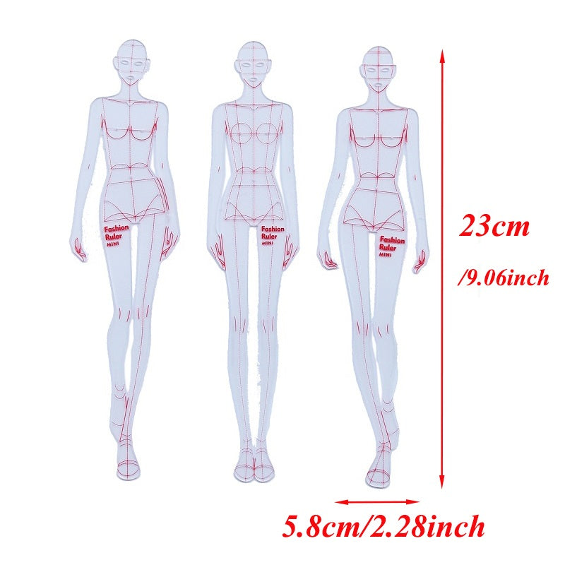Clocore Fashion Design Croquis Template - Fashion Illustration Ruler for Beginners, Perfect for Clothing Drafting & Hand Drawing