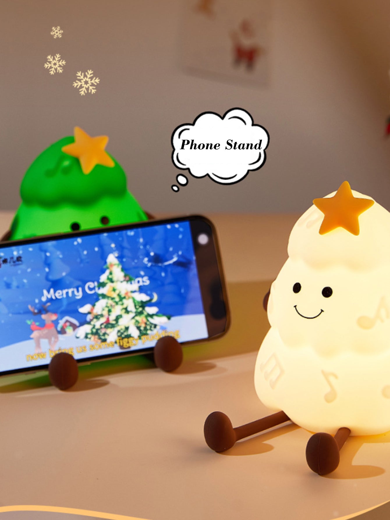 Night Light Silicone Christmas Tree with Phone Holder – 3-Level Dimmable Tap Lamp with Timer, Cute Bedside Silicone Light for Bedroom or Gift
